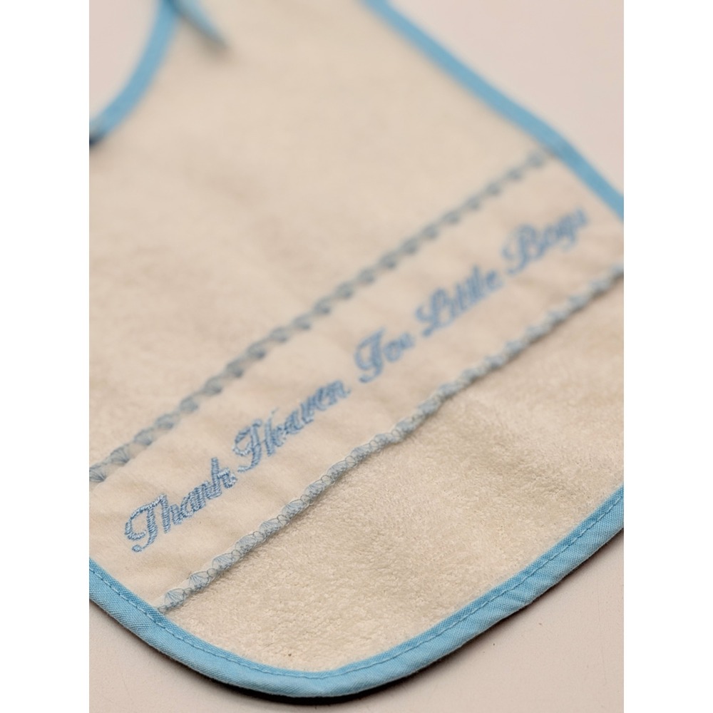Little Me White Blue Thank Heaven For Little Boys Embroidered Terry Baby Bib